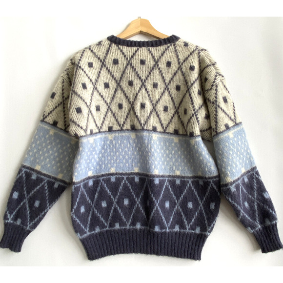 ALAFOSS ICEWOOL Vintage Fair Isle Wool Knit Sweater Blue/Gray Size M - Picture 3 of 4